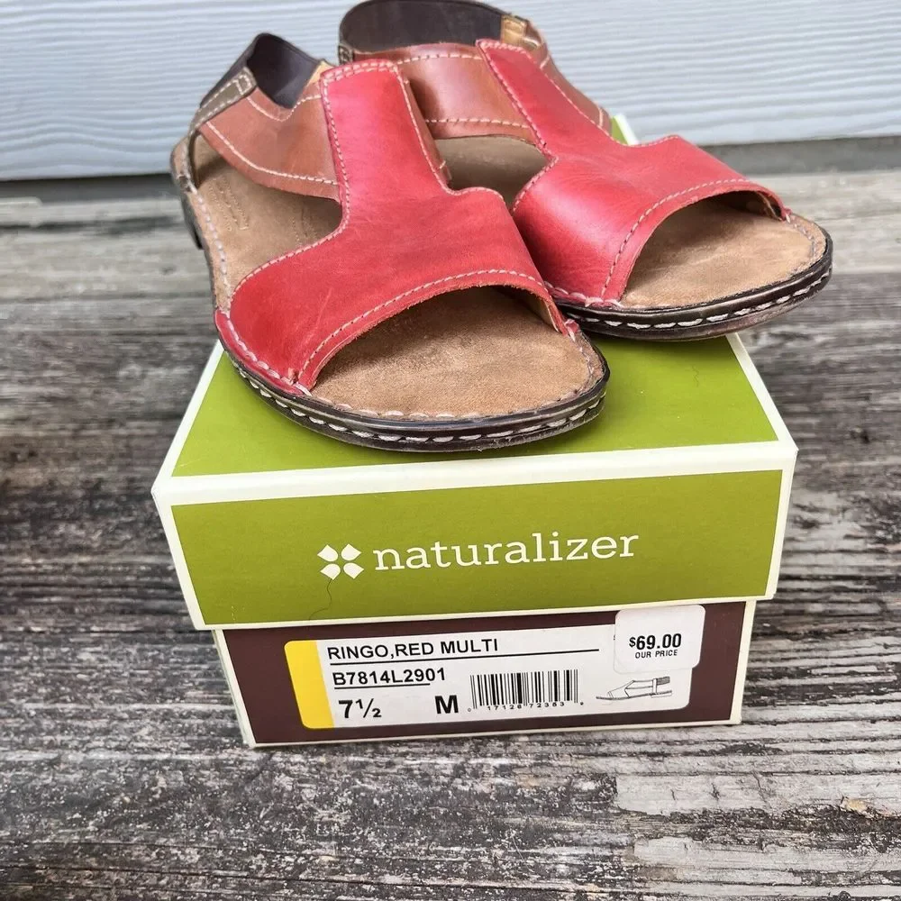 Naturalizer Slingback Sandals Womens 8.5 Red Brown N5 Comfort Leather